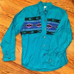 I Heart Cowboys Shirt|1980s Vintage Blue Cotton Button Down Cowboy Cowgirl Shirt